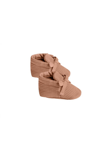 Quincy Mae Ribbed Baby Booties, Terracotta